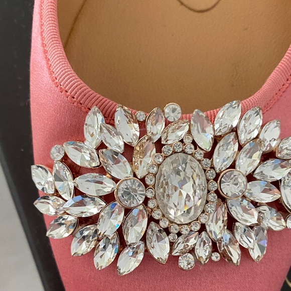 Badgley Mischka Pink Satin Flats with Crystal Detail - Picture 4 of 7